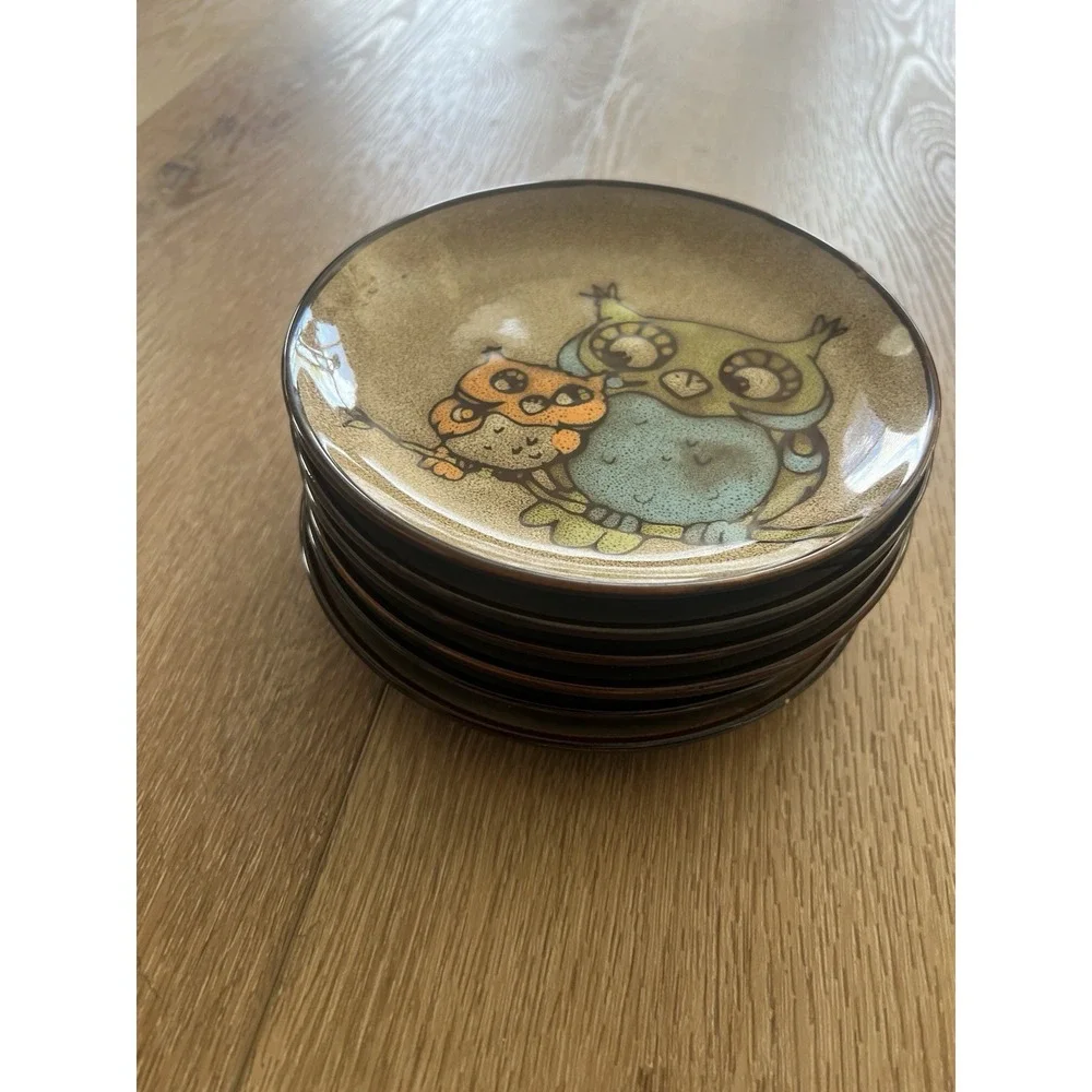 Set Of 6 Pier 1 Imports Owl Buddy Stoneware Plate 6